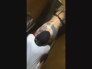 Ass Licking Tattoo - Voyeur caught a guy eating a tattooed ass in public toilet - Voyeurs HD
