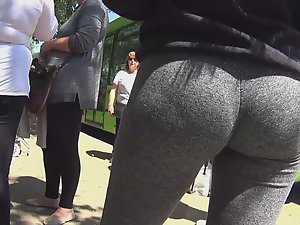 Amazing young ass in grey tights