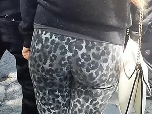 Noticeable buttocks in leopard tights