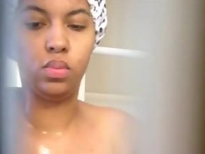 Amateur Black Bbw In Bathroom - Shower Spying - Voyeurs HD
