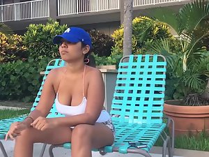 Hispanic girl with wonderful big boobs in swimming pool - Voyeurs HD