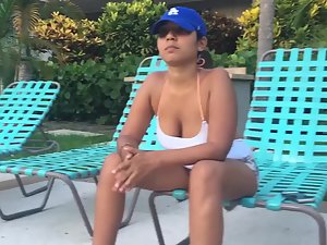 Hispanic girl with wonderful big boobs in swimming pool - Voyeurs HD