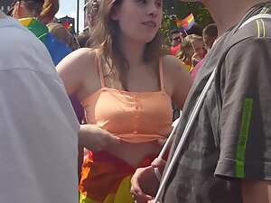 Funny girl airing her titties in public