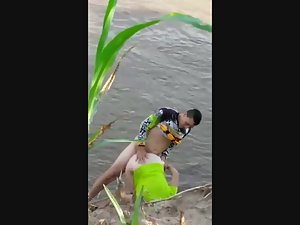 Voyeur interrupts sex by the lake